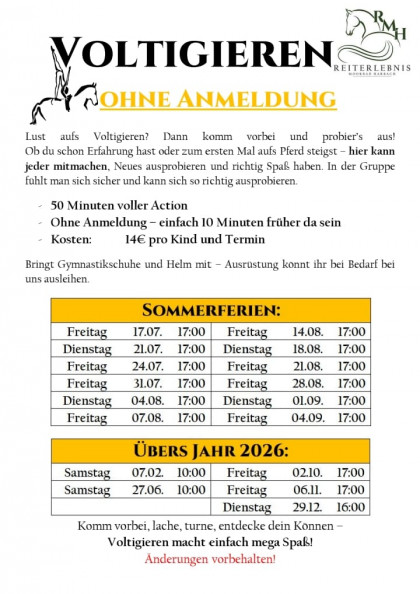 2026 Voltigieren ohne Anmeldung