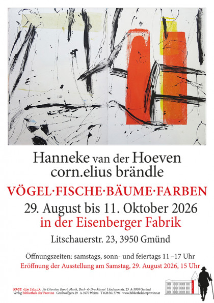 Ausstellung Hanneke van der Hoeven & corn.elius brändle »Vögel·Fische·Bäume·Farben« Plakat