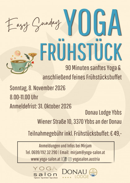 Yoga Frühstück in der Donau Lodge Ybbs, November 2026