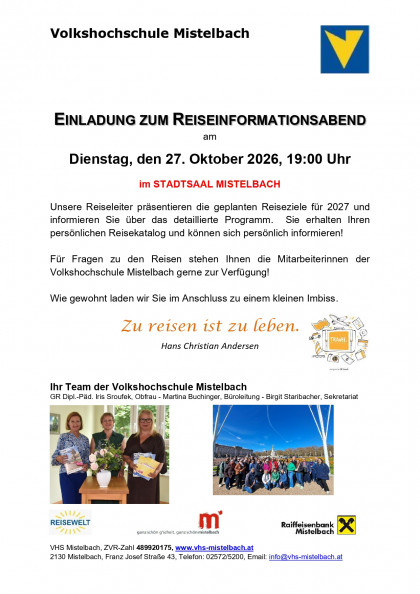 Einladung Reiseinformationsabend