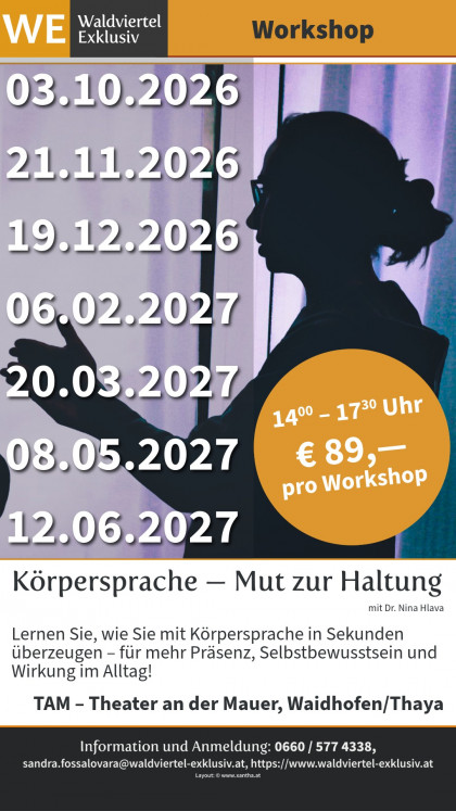 Titelbild zum Workshop Körpersprache — Mut zur Haltung — mit Dr. Nina Hlava
