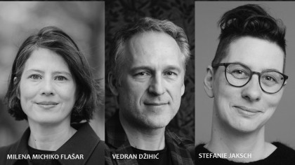Stefanie Jaksch von Wasser Publishing im Gespräch mit  Milena Michiko Flašar und Vedran Džihić.