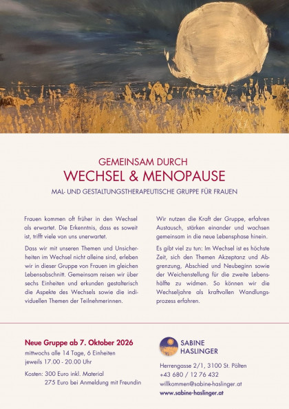 Austausch, Stärkung und individuelle Themen in der Gruppe für wechselhafte Frauen!