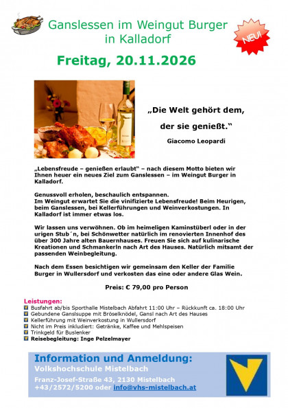 Ganslessen  im Weingut Burger in Kalladorf