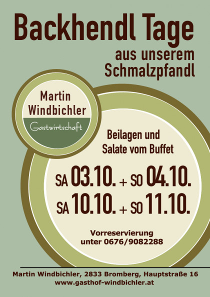 Plakat Backhendl Tage Gasthof Martin Windbichler
