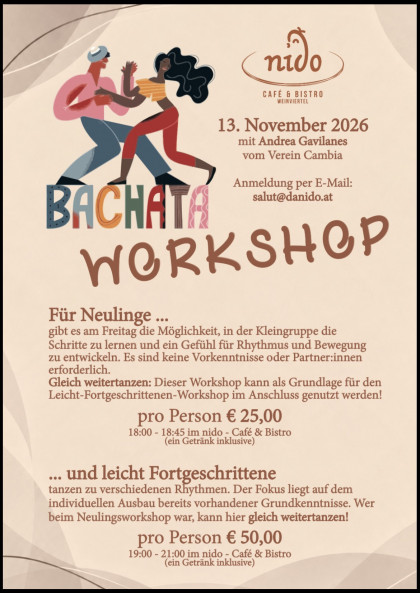 Bachata-Workshop im nido - Café und Bistro im Weinviertel