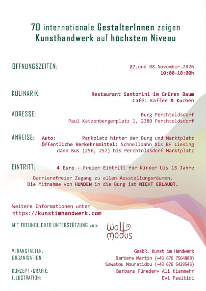 Kunst im Handwerk  Burg Perchtoldsdorf 7.11.-8.11. 2026