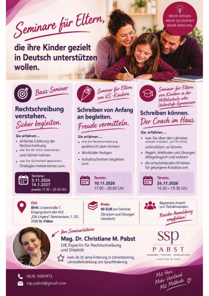 Seminare für Eltern, die ihre Kinder gezielt in Deutsch unterstützen wollen